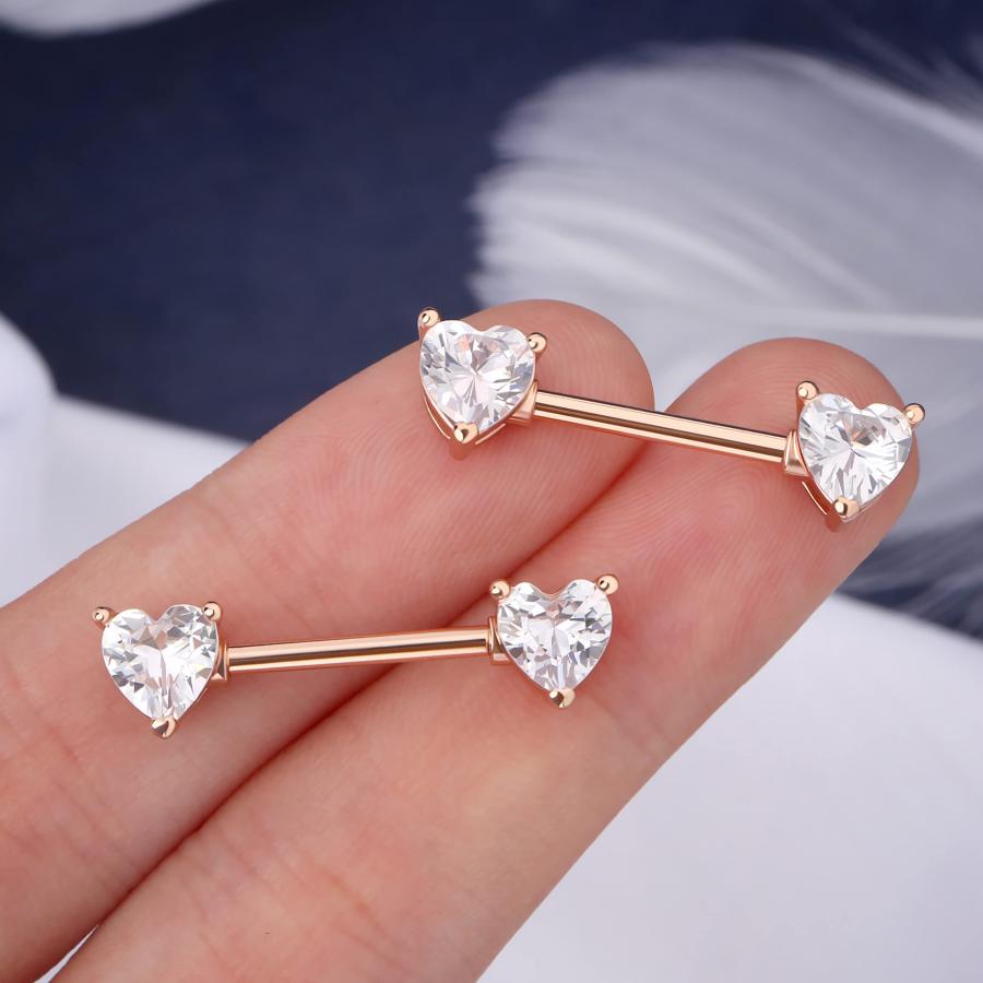 【並行輸入品】OUFER 2個 14G サージカルスチール ニップルリング バーベル ハート CZ ニップルリング ピアス レディース ニップル_9