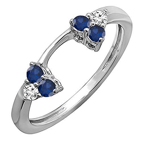 【並行輸入品】Dazzlingrockコレクション 14Kゴールド ラウンドブルーサファイア&ホワイトダイヤモンド レディースウェディングリングの画像