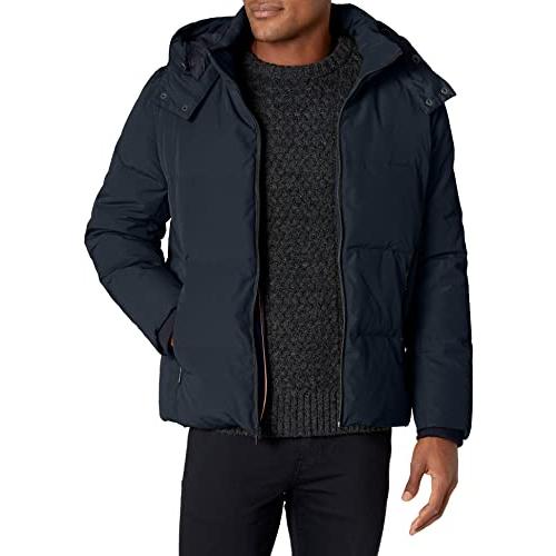 【並行輸入品】Cole Haan Signature メンズ ショートダウンジャケット フード付き US サイズ: Medium カラー: ブルの画像