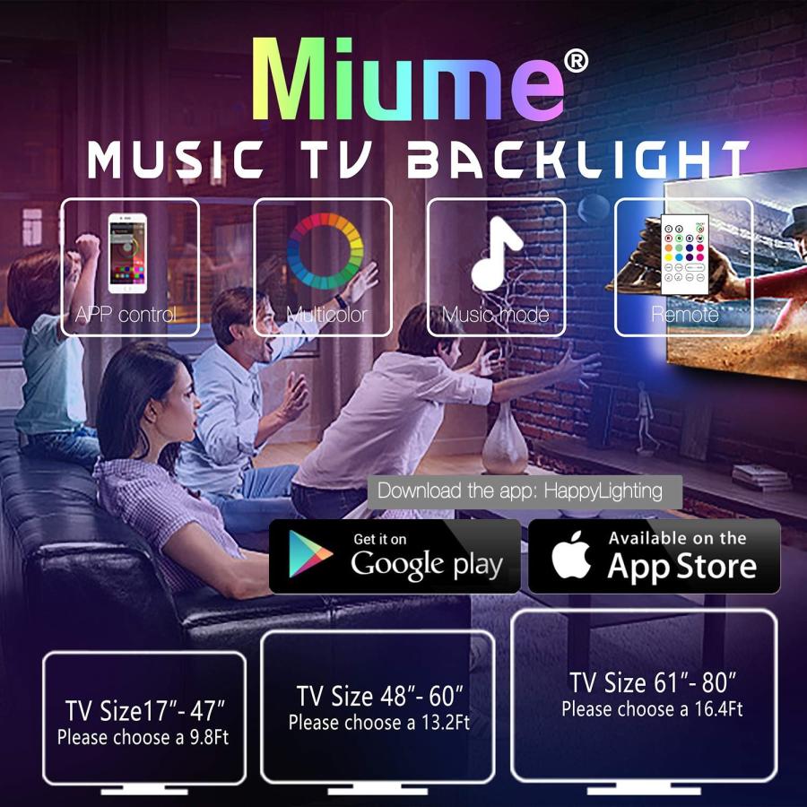 Miume LEDストリップライト 9.8フィート ミュージック テレビ LEDバックライト 14~47インチテレビ用 9.8フィート RGB USB電源 LEDストリップライト アプリコ｜good-face｜02