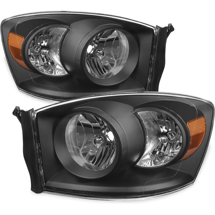 【並行輸入品】AKKON - 2007-2008 Dodge Ram 1500 2007-2009 Ram 2500/3500 ブラックヘッドライトの画像