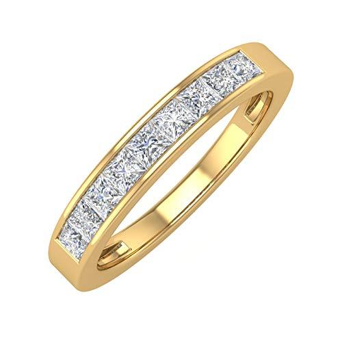 【並行輸入品】1/2カラット チャネルセット プリンセスカット ダイヤモンド 結婚指輪 14Kゴールド FINEROCK 1/2 Carat Cの画像