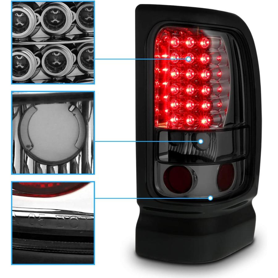 【並行輸入品】AmeriLite スモークLEDブレーキテールライトセット 94-01 ダッジ・ラム 1500 2500 3500 - 助手席側と運転の画像