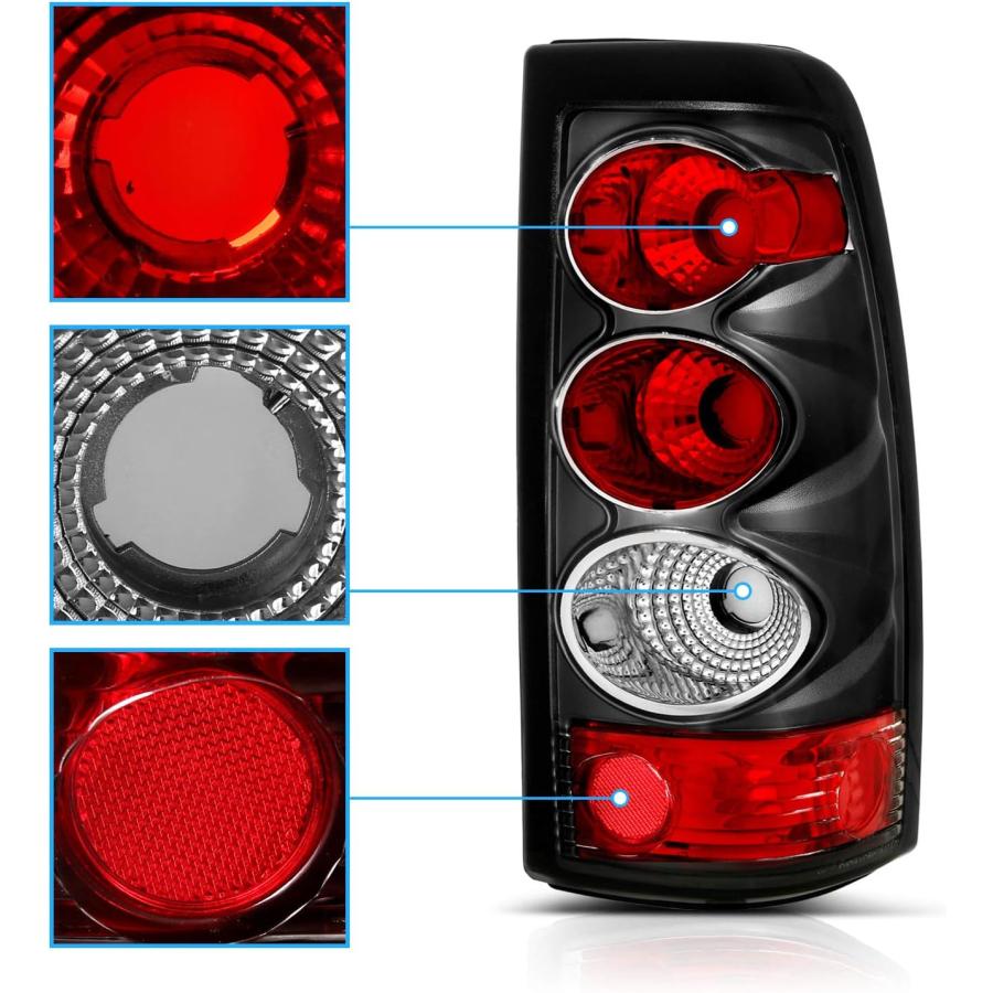 【並行輸入品】AmeriLite ブラックリアブレーキテールライト交換セット シボレーシルバラードトラック用 - 助手席と運転席側の画像