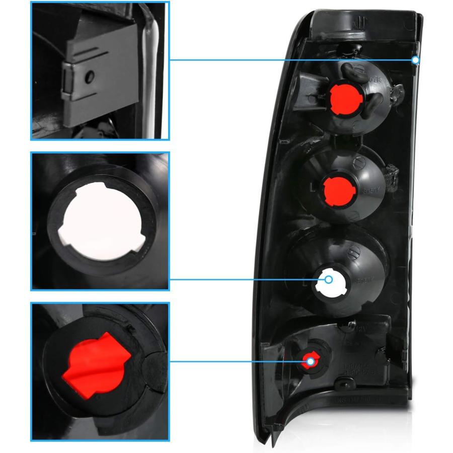 【並行輸入品】AmeriLite ブラックリアブレーキテールライト交換セット シボレーシルバラードトラック用 - 助手席と運転席側の画像