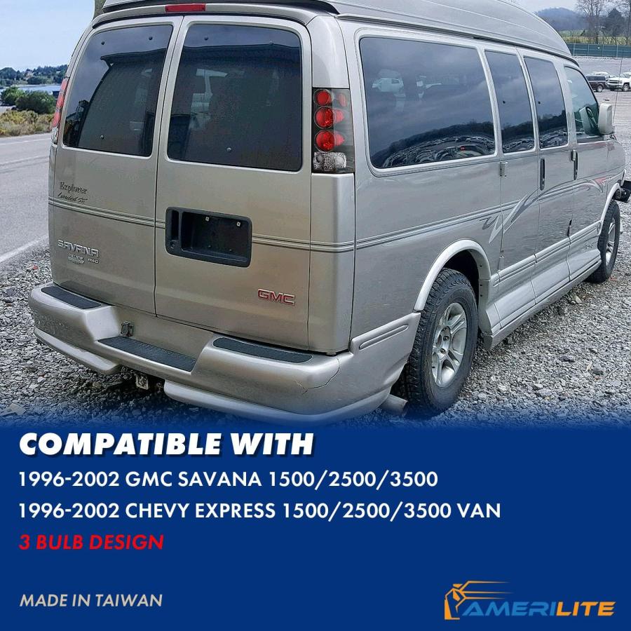【並行輸入品】AmeriLite ブラック 交換用ブレーキテールライトセット Chevy Express GMC Savana Van用 助手席側と運の画像