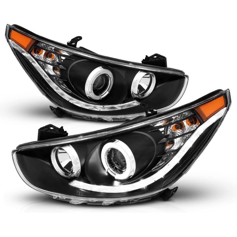【並行輸入品】AmeriLite ブラック プロジェクター交換用ヘッドライト LEDバー ヘイローセット Hyundai Accent 4ドア/ハッチの画像