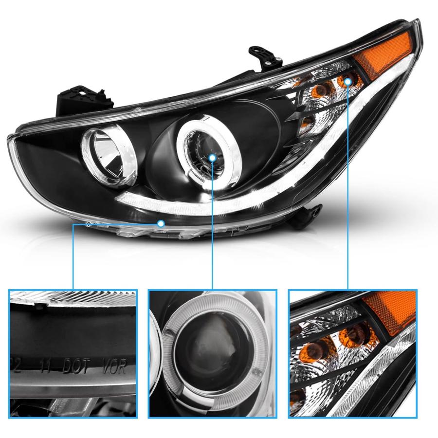 【並行輸入品】AmeriLite ブラック プロジェクター交換用ヘッドライト LEDバー ヘイローセット Hyundai Accent 4ドア/ハッチの画像
