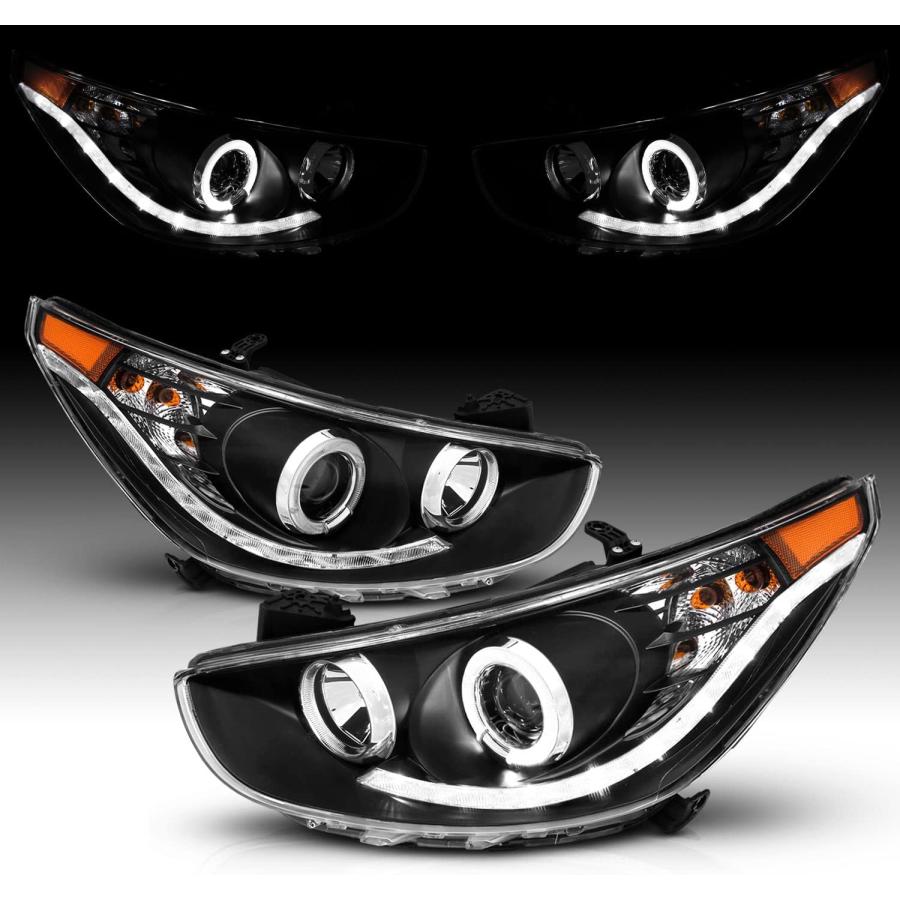 【並行輸入品】AmeriLite ブラック プロジェクター交換用ヘッドライト LEDバー ヘイローセット Hyundai Accent 4ドア/ハッチの画像