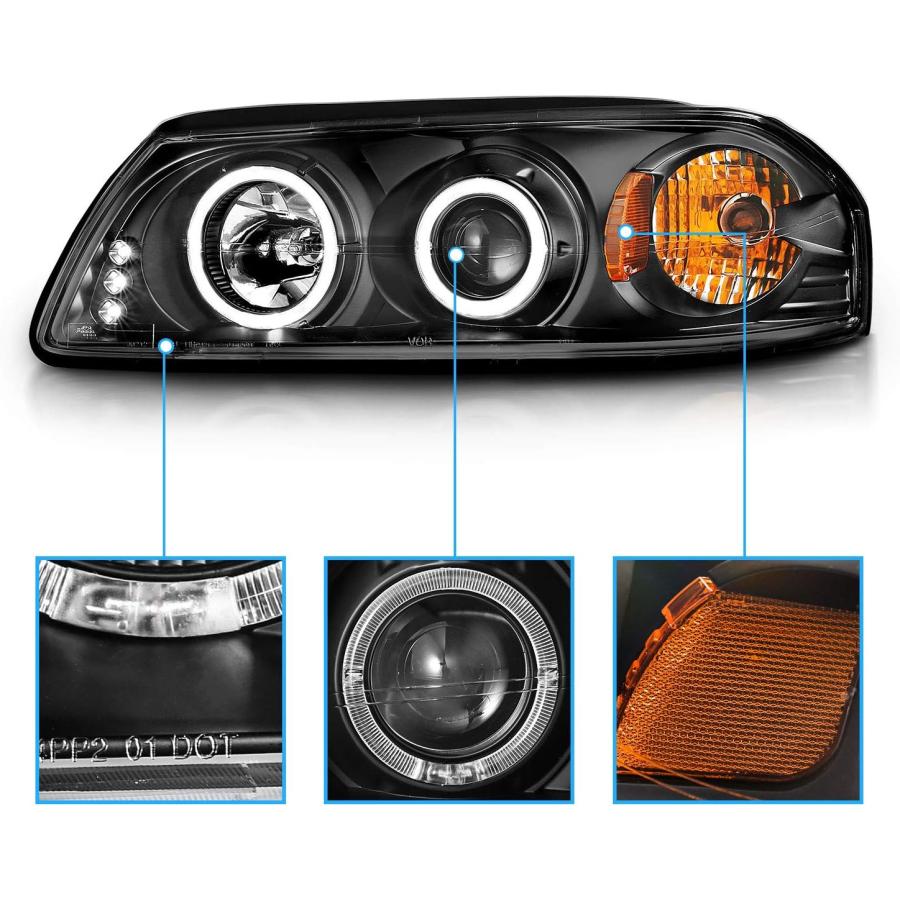 【並行輸入品】AmeriLite プロジェクター交換用ヘッドライト LED ハローブラック シボレーインパラ用 助手席側 運転席側の画像