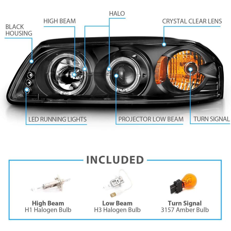 【並行輸入品】AmeriLite プロジェクター交換用ヘッドライト LED ハローブラック シボレーインパラ用 助手席側 運転席側の画像
