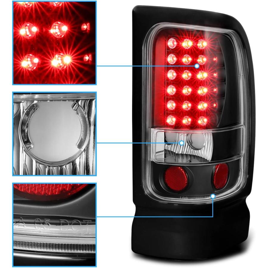 【並行輸入品】AmeriLite ブラック LED ブレーキテールライトセット 94-01 Dodge Ram 1500 2500 3500用 - 助の画像