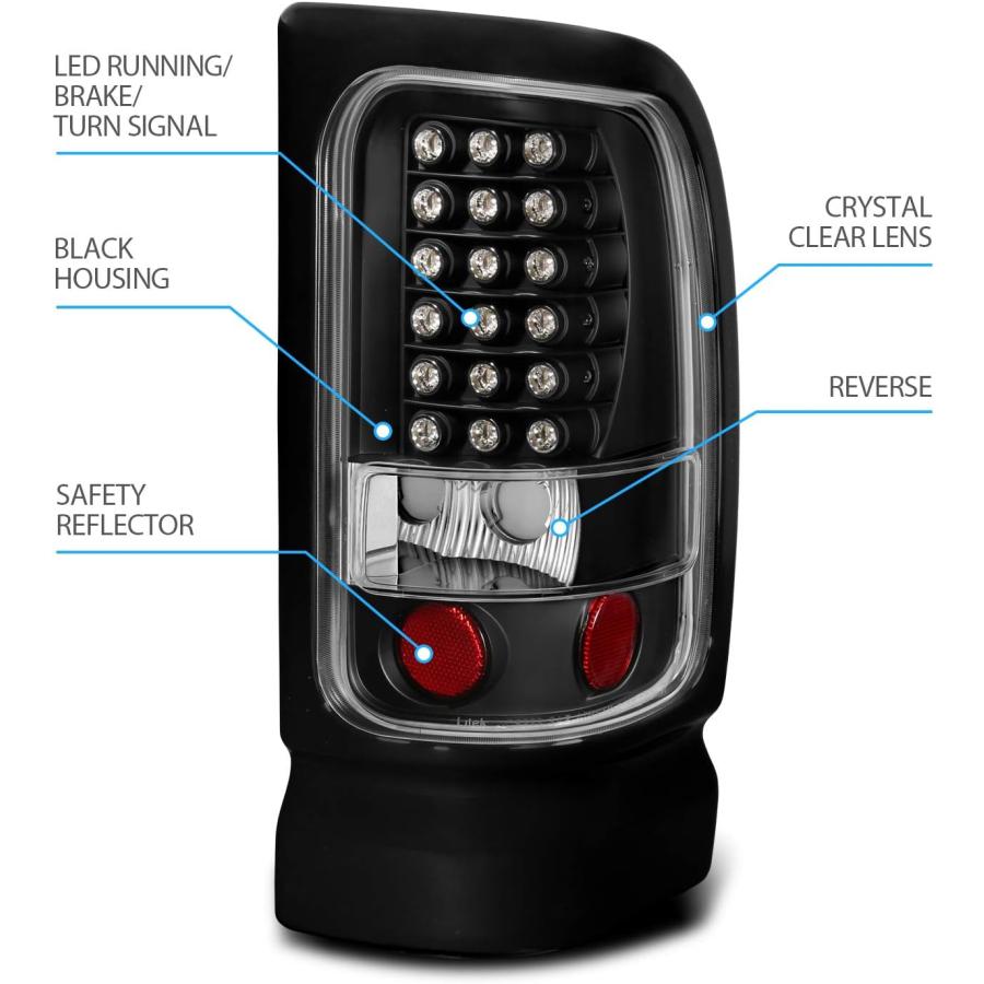 【並行輸入品】AmeriLite ブラック LED ブレーキテールライトセット 94-01 Dodge Ram 1500 2500 3500用 - 助の画像