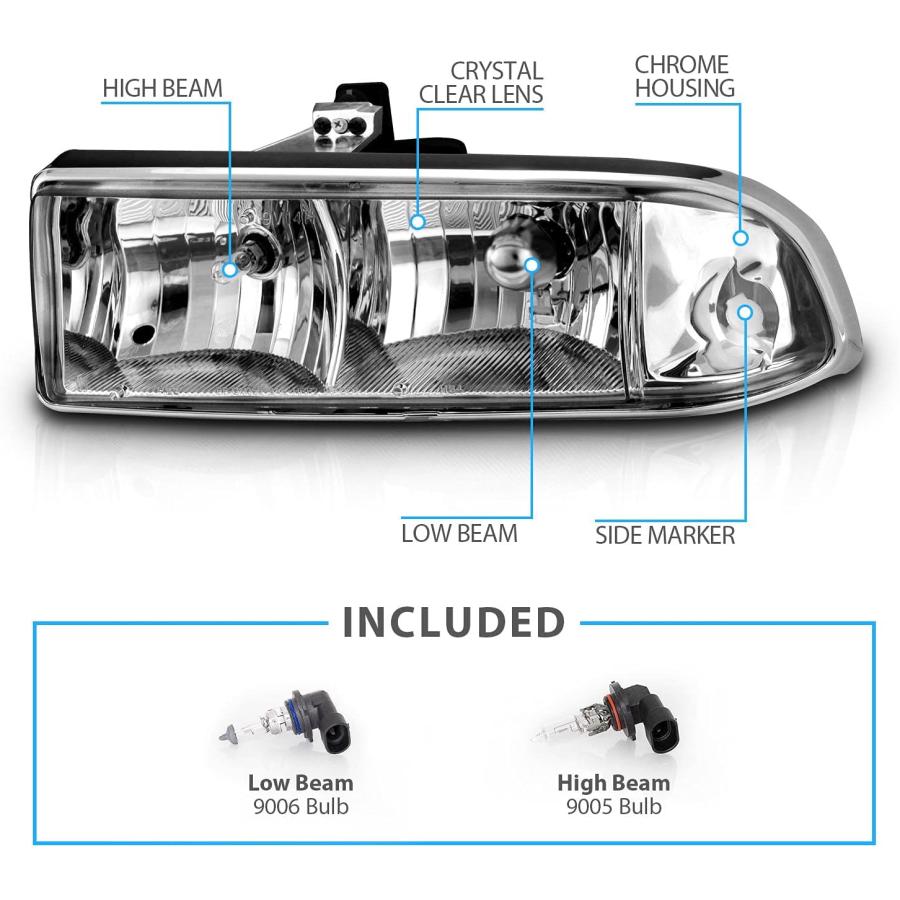 【並行輸入品】AmeriLite クリスタルヘッドライト クローム Chevy S10 / Blazer用 助手席側と運転席側の画像