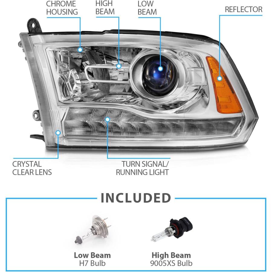 【並行輸入品】AmeriLite ハロゲン LED プロジェクター 車用ヘッドライト 2009-2018 ダッジ・ラム 1500 2500 3500_3