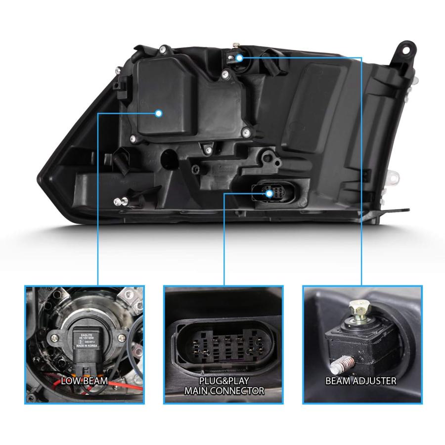 【並行輸入品】AmeriLite ハロゲン LED プロジェクター 車用ヘッドライト 2009-2018 ダッジ・ラム 1500 2500 3500_4