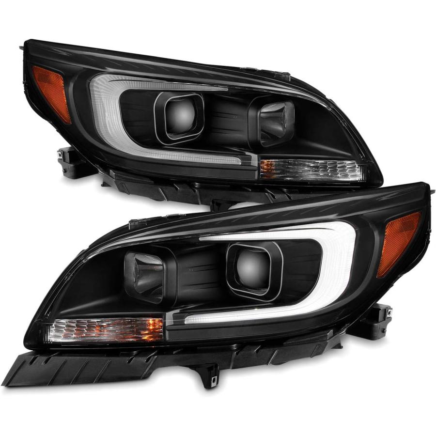 【並行輸入品】2013-2015年式 シボレー マリブ Cバー LED DRL 左右 プロジェクターハウジングヘッドライト - ブラックの画像