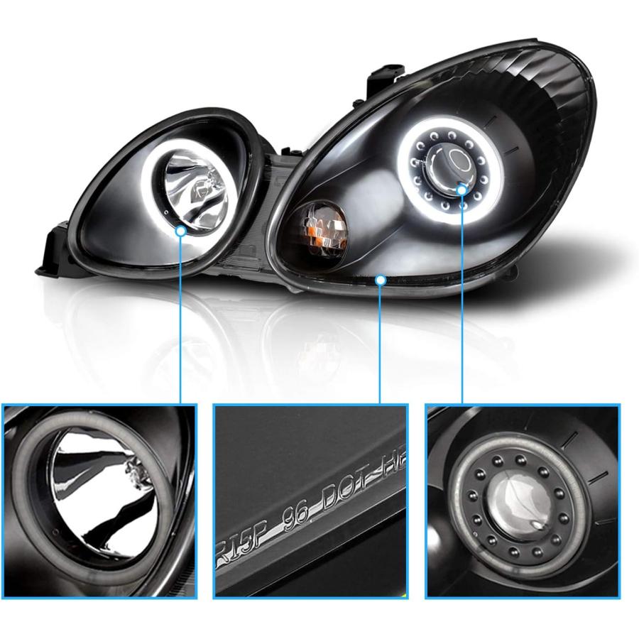 【並行輸入品】AmeriLite ブラック プロジェクターヘッドライト 超高輝度 LED Halo Lexus GS 300/400 ハロゲン電球バーの画像