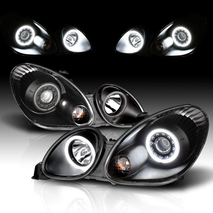 【並行輸入品】AmeriLite ブラック プロジェクターヘッドライト 超高輝度 LED Halo Lexus GS 300/400 ハロゲン電球バーの画像