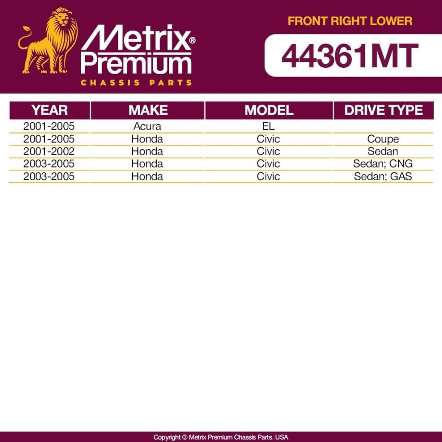 【並行輸入品】Metrix プレミアム フロント 右下 コントロールアーム RK640287 2001-2005 ホンダ シビックに適合の画像