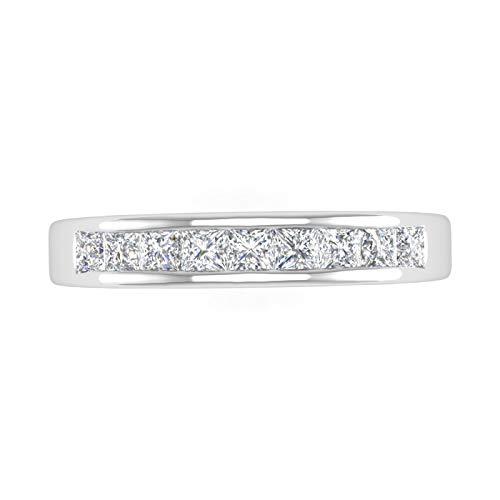 【並行輸入品】FINEROCK 1/2カラット チャネルセット プリンセスカット ダイヤモンド 結婚指輪 14Kゴールド, 金属 石, ホワイトの画像