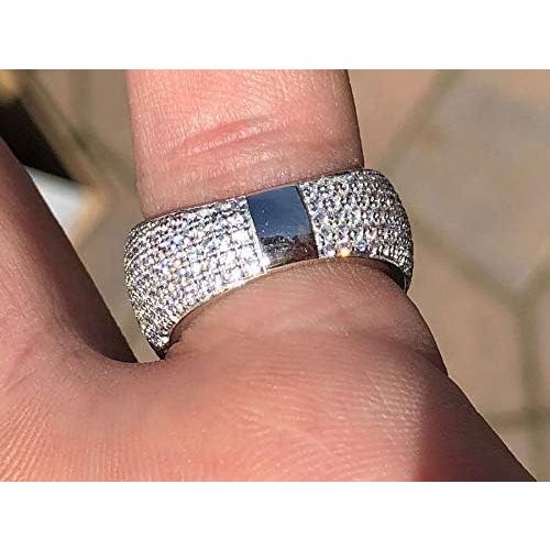 【並行輸入品】Harlembling ソリッド925スターリングシルバー メンズリング アイスリング - ICY ヒップホップ ラウンドクラスター メ
