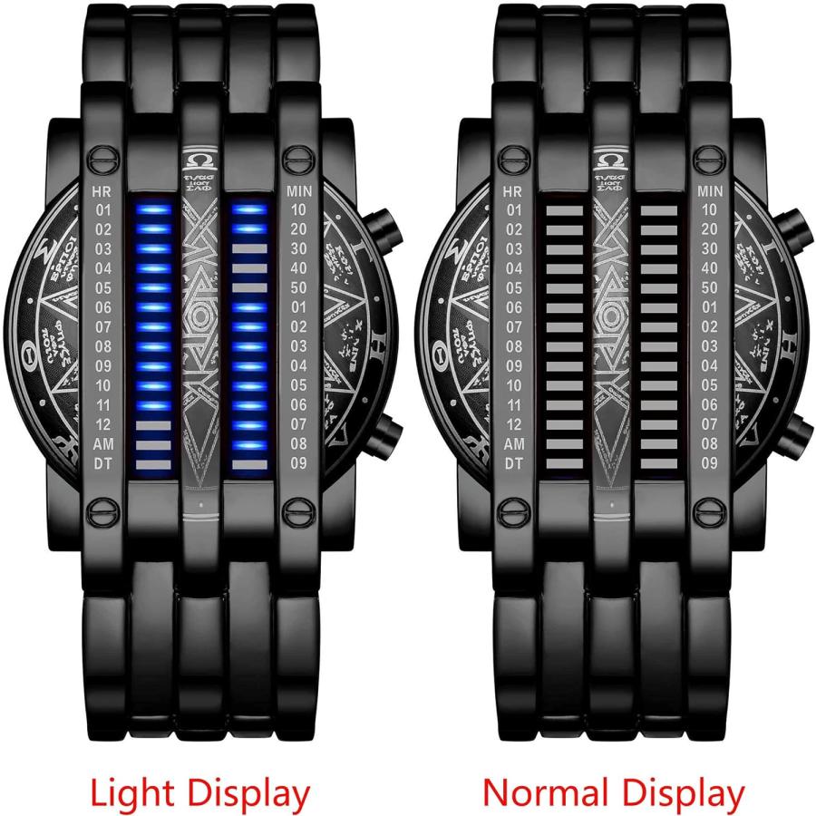 Binary Matrix ブルーLEDデジタル腕時計 メンズ クラシック クリエイティブ ファッション ブラックメッキ ブラックブルー　並行輸入品｜good-face｜02