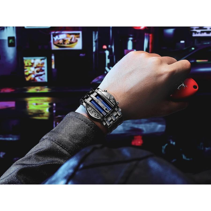 Binary Matrix ブルーLEDデジタル腕時計 メンズ クラシック クリエイティブ ファッション ブラックメッキ ブラックブルー　並行輸入品｜good-face｜04