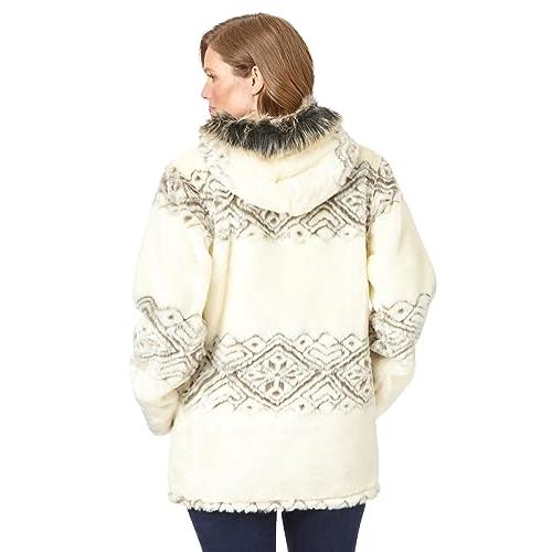 【並行輸入品】Woman Within レディース プラスサイズ フェイクファー スノーフレークプリント フード付きジャケット, ブラックスノーの画像