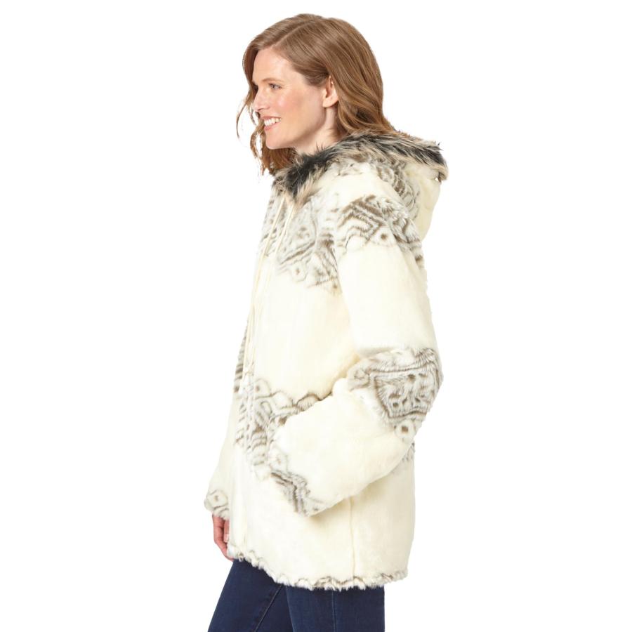 【並行輸入品】Woman Within レディース プラスサイズ フェイクファー スノーフレークプリント フード付きジャケット, ブラックスノーの画像