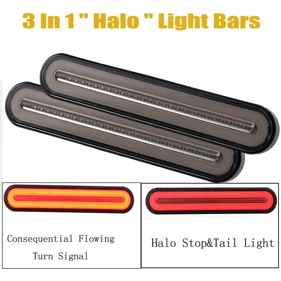 【並行輸入品】2個パック 9インチ LED トレーラーテールライトバー + ブレーキストップ + ウィンカーライト アセンブリ識別 レッド\u0026アンバーの画像