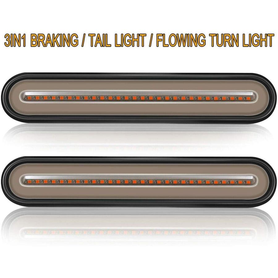 【並行輸入品】2個パック 9インチ LED トレーラーテールライトバー + ブレーキストップ + ウィンカーライト アセンブリ識別 レッド\u0026アンバーの画像