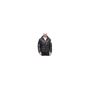 【並行輸入品】DKNY メンズ 防水 ウルトラロフト フード付きロゴ パファージャケット US サイズ: Large カラー: ブラック DKNの画像