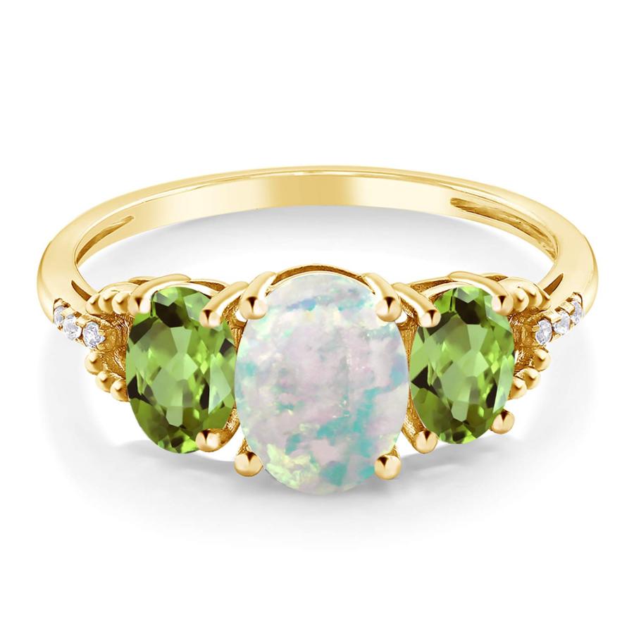 【並行輸入品】[Gem Stone King] 2.04カラット シミュレイテッド ホワイトオパール 指輪 リング レディース 天然石 ペリドッの画像