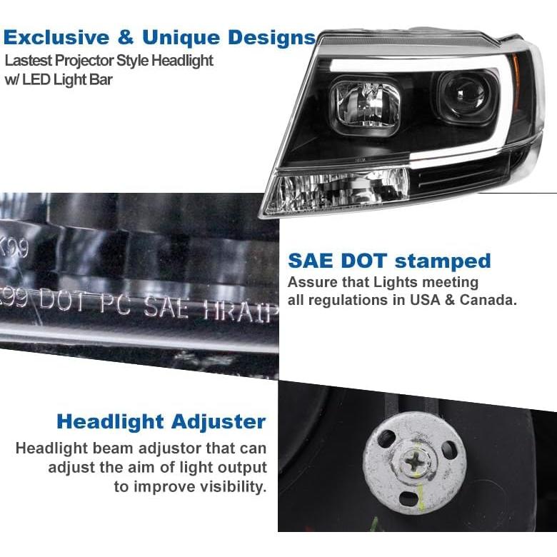 【並行輸入品】ZMAUTOPARTS LED ブラック プロジェクターヘッドライト ヘッドライト 1999-2004 ジープ グランドチェロキー用の画像