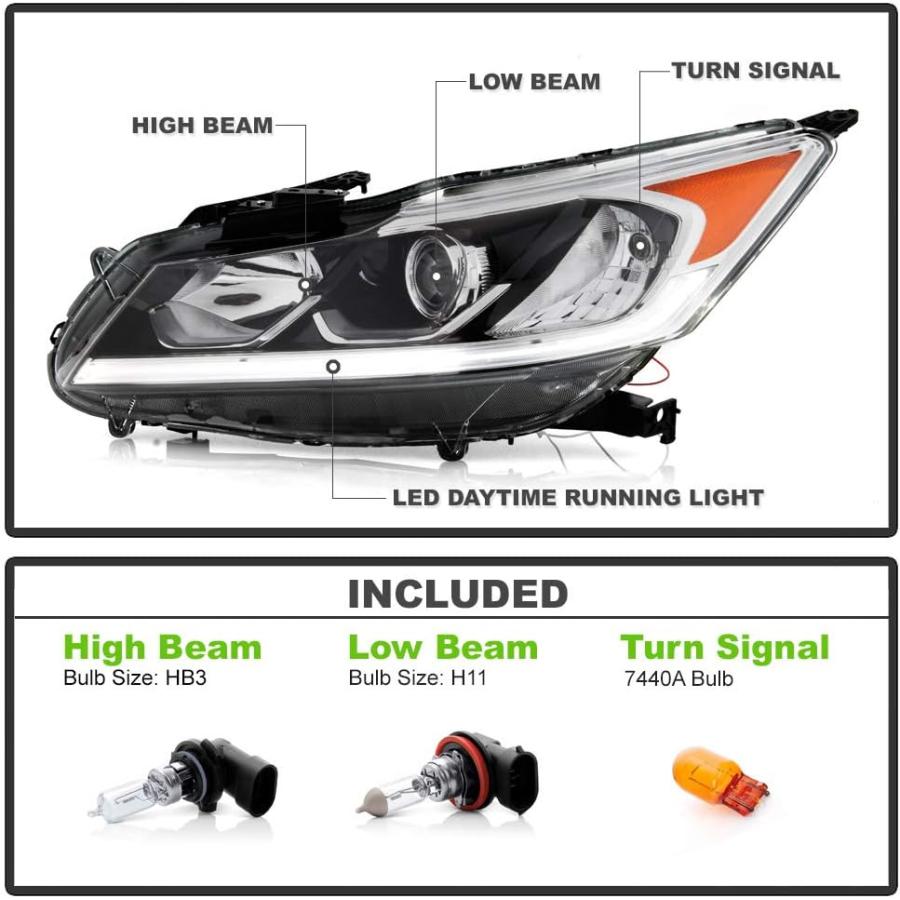 【並行輸入品】ACANII - For 2016-2017 Honda Accord EX EX-L Sport LED DRL Projector_1