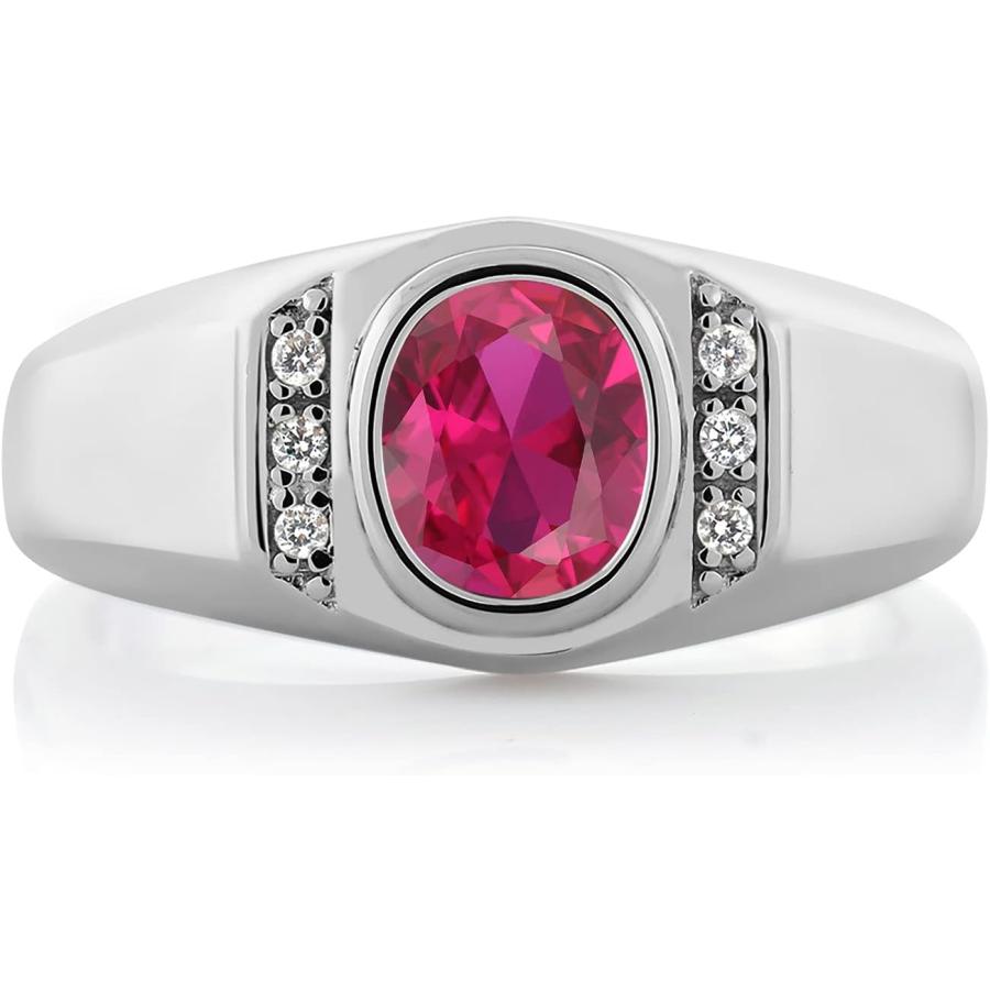 【並行輸入品】[Gem Stone King] 1.21カラット シンセティック ルビー 指輪 リング メンズ シンセティック ホワイトサファイア シ_1
