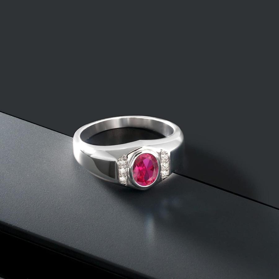 【並行輸入品】[Gem Stone King] 1.21カラット シンセティック ルビー 指輪 リング メンズ シンセティック ホワイトサファイア シ_2