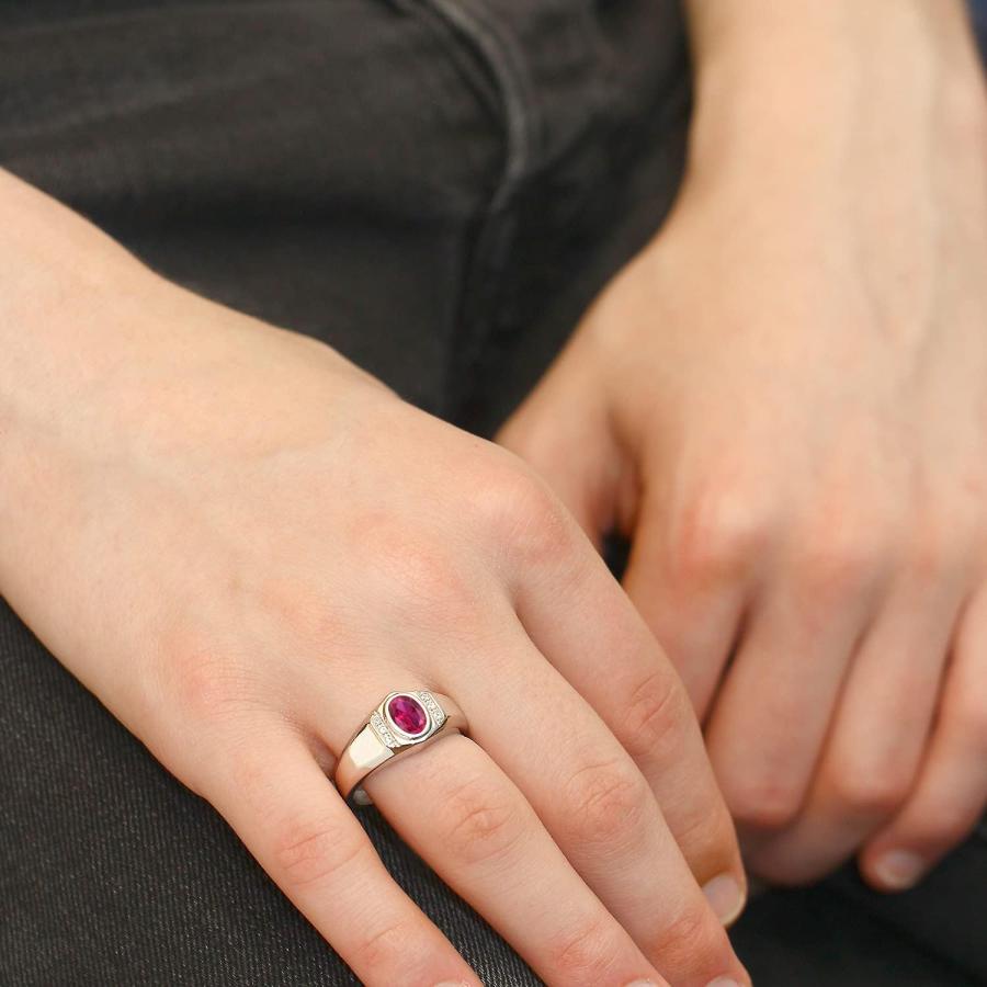 【並行輸入品】[Gem Stone King] 1.21カラット シンセティック ルビー 指輪 リング メンズ シンセティック ホワイトサファイア シ_3