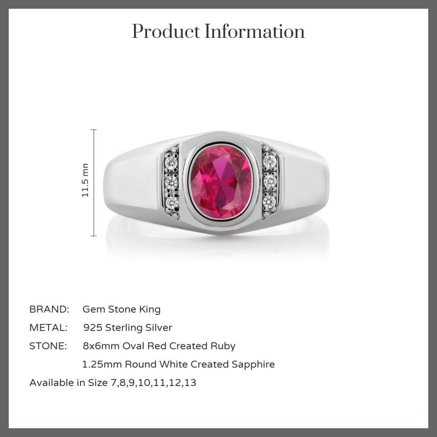 【並行輸入品】[Gem Stone King] 1.21カラット シンセティック ルビー 指輪 リング メンズ シンセティック ホワイトサファイア シ_5