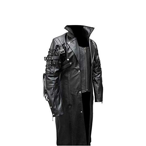 【並行輸入品】Mens Real Black Leather Coat Goth Matrix Trench Coat Gothic Steaの画像