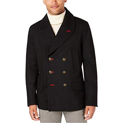 【並行輸入品】Tallia Mens Double Breasted Pea Coat, Black, Smallの画像