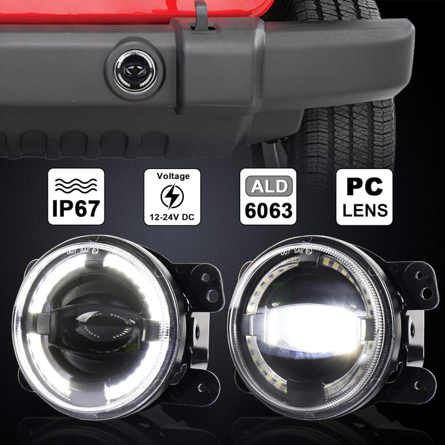 【並行輸入品】OVOTOR 4インチ LED フォグライト 20W フォグランプ ホワイトヘイロー DRL フロントバンパー ドライビングフォグライトの画像