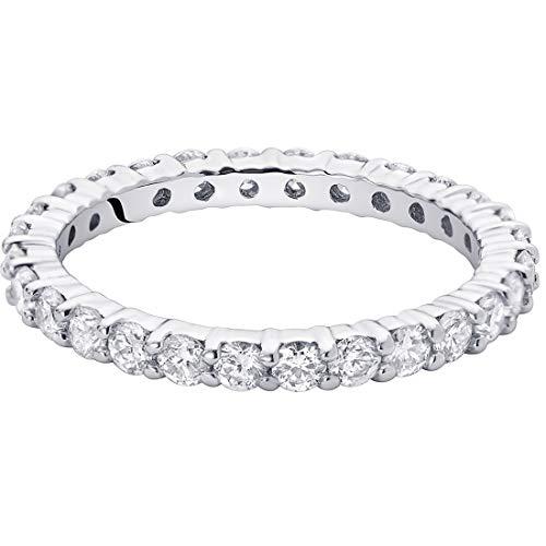 【並行輸入品】Peora Lab 成長 ダイヤモンド 1カラット エタニティリング 14K ホワイトゴールド ラウンド E F カラー SI クの画像