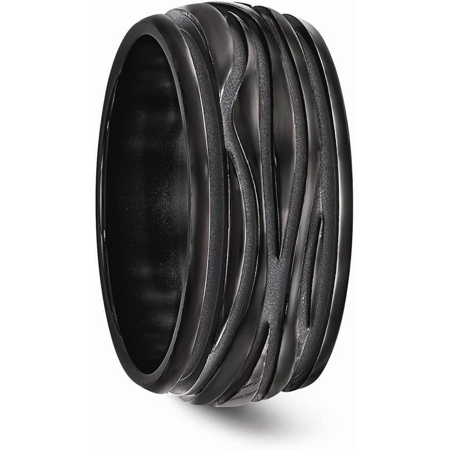 【並行輸入品】Sonia Jewels ソリッドブラックチタン メンズ 溝付きウェーブ 結婚指輪  金属の画像
