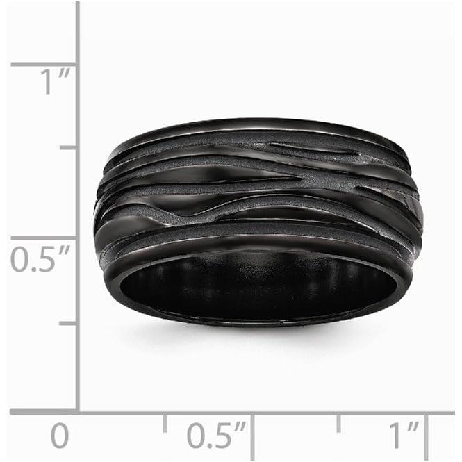 【並行輸入品】Sonia Jewels ソリッドブラックチタン メンズ 溝付きウェーブ 結婚指輪  金属の画像