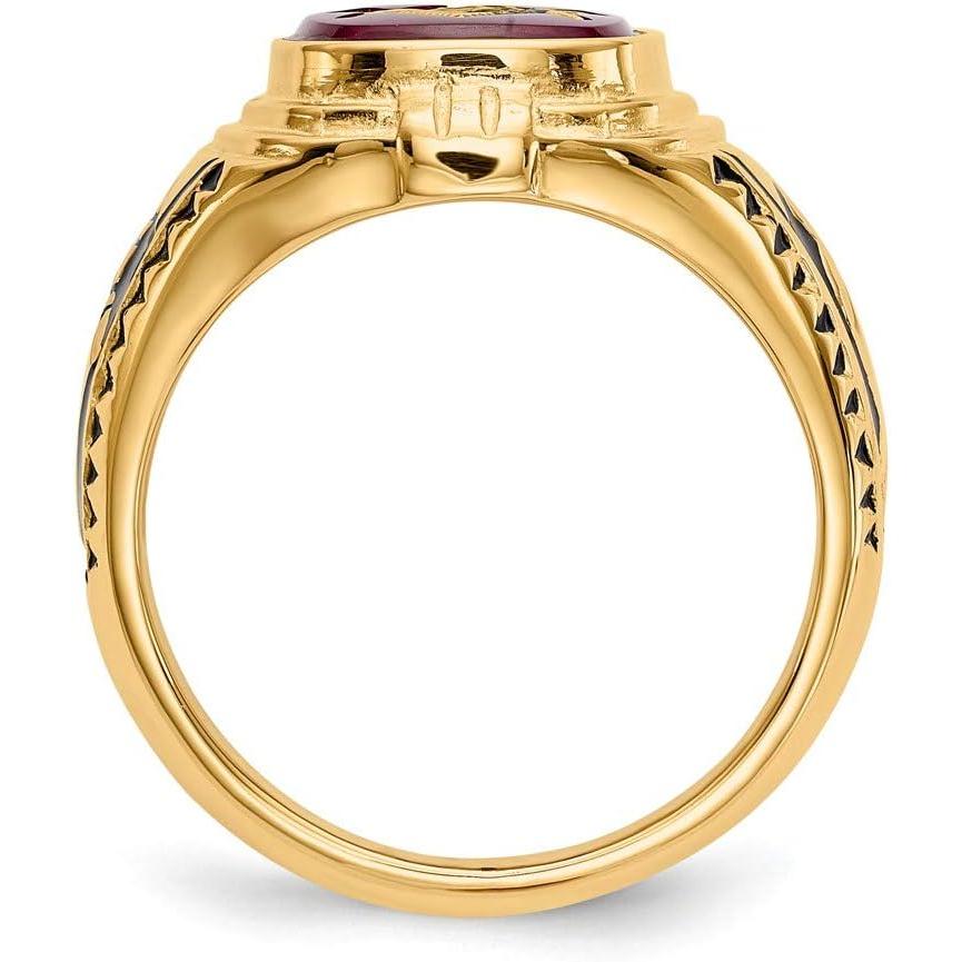 【並行輸入品】Solid 14k Yellow Gold Men's Synthetic Ruby Masonic Ring Band ...