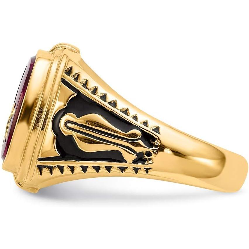 【並行輸入品】Solid 14k Yellow Gold Men's Synthetic Ruby Masonic Ring Band ...