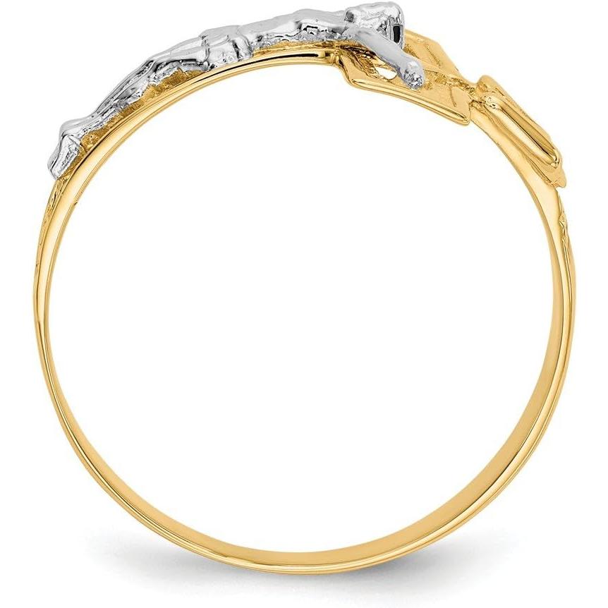 【並行輸入品】Solid 14k Yellow and White Gold Two Tone Crucifix Cross Men's Ring Bの画像