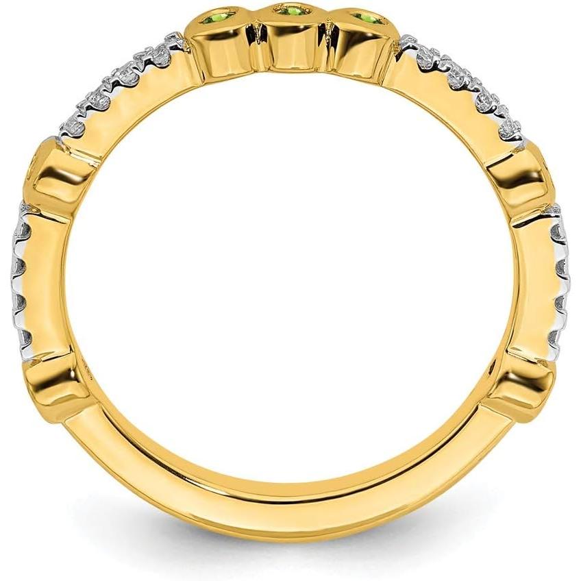 【並行輸入品】Solid 14k Yellow Gold Stackable Peridot and Diamond Ring Eternity Baの画像